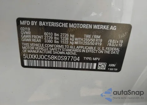 2019 BMW X6 Sdrive35I z USA, uszkodzony, nr VIN 5UXKU0C58K0S97704